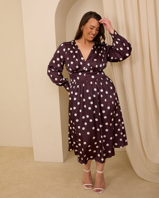 SATIN POLKA DOT MIDI DRESS