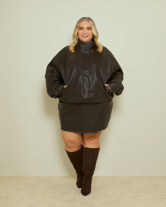 PU WRAP SKORT- DARK CHOCOLATE