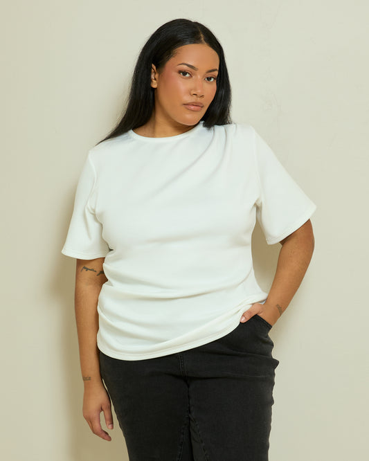 STRUCTURED PLEAT DETAIL T-SHIRT- IVORY