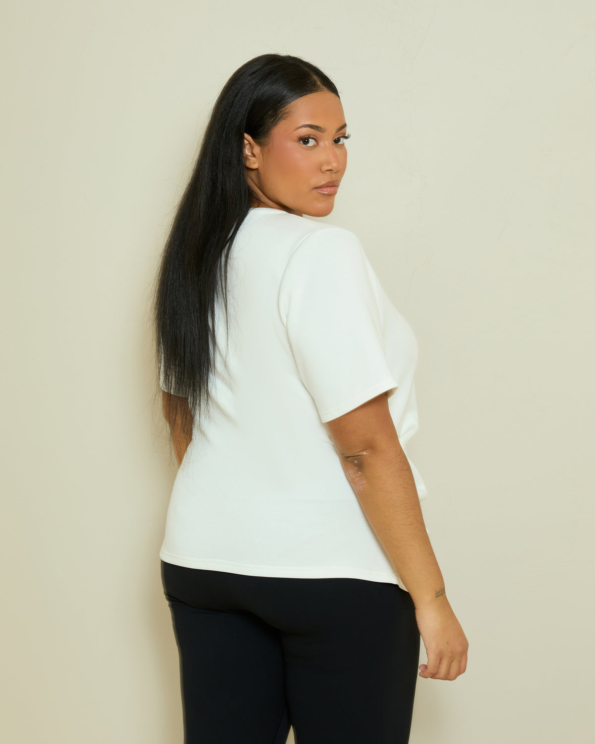 STRUCTURED PLEAT DETAIL T-SHIRT- IVORY