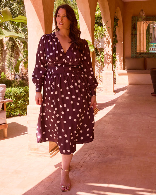SATIN POLKA DOT MIDI DRESS