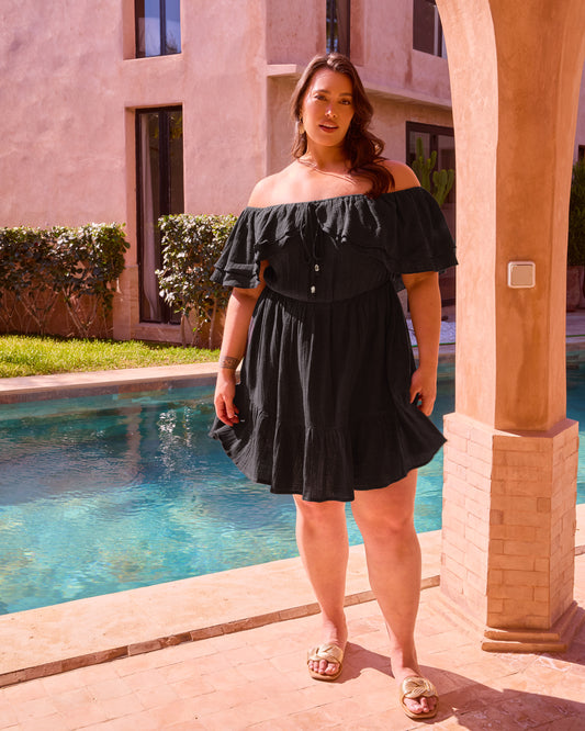 OFF SHOULDER COTTON MINI SKORT DRESS