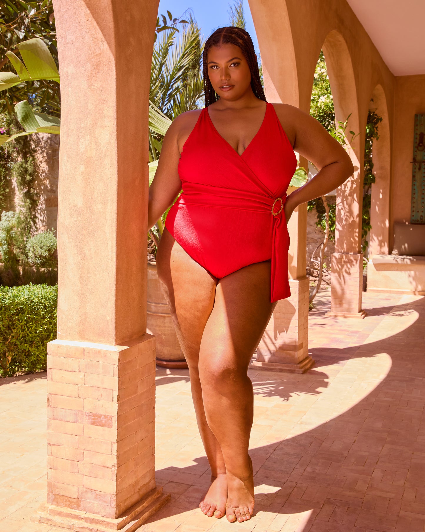 TEXTURED BELTED SWIMSUIT