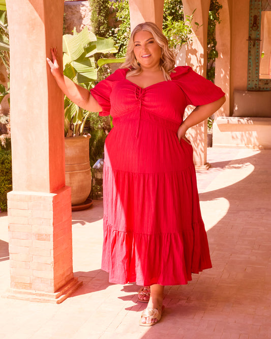TEXTURED TIERED MIDAXI DRESS