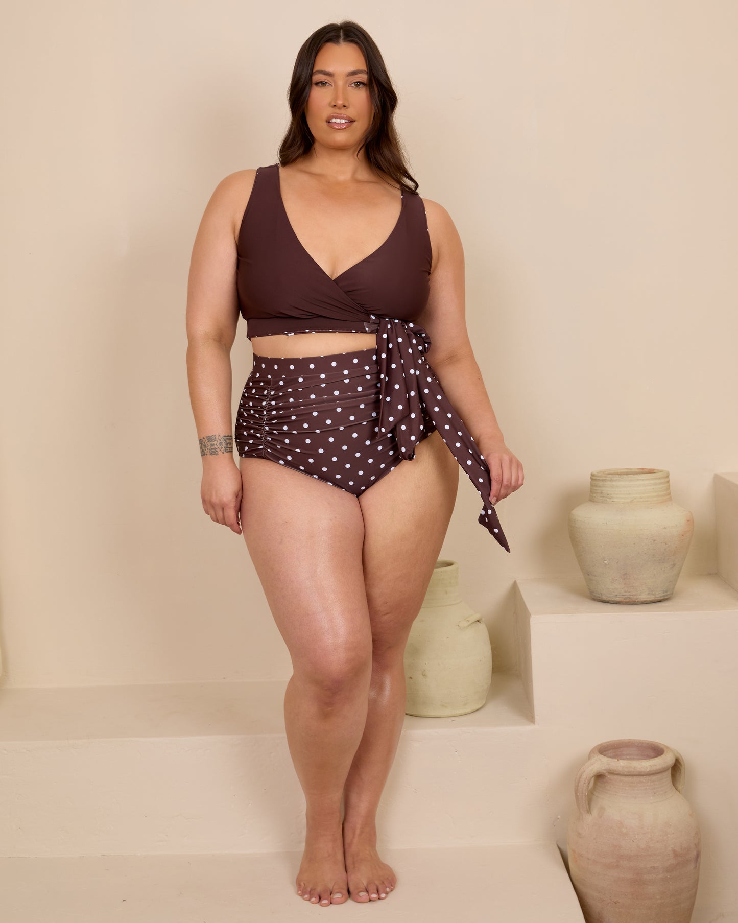ESPRESSO POLKA DOT MULTIWAY REVERSIBLE BIKINI TOP