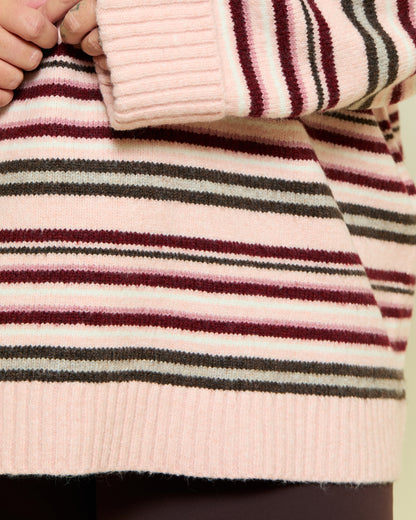SOFT KNIT STRIPE LONGLINE JUMPER- PINK