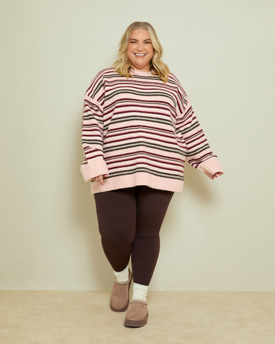 SOFT KNIT STRIPE LONGLINE JUMPER- PINK