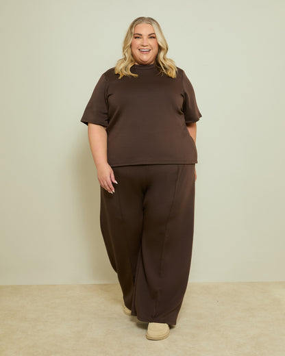STRUCTURED TIE FRONT T-SHIRT- CHOCOLATE