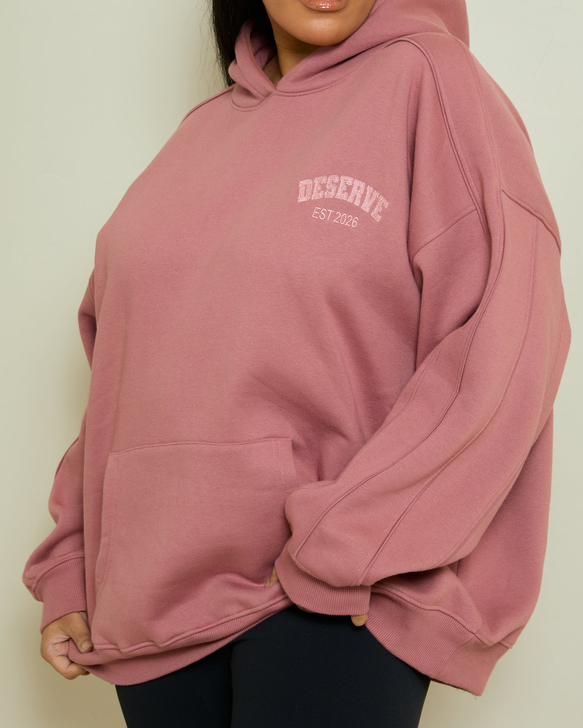 OVERSIZED EMBROIDERED HOODIE- DUSTY ROSE