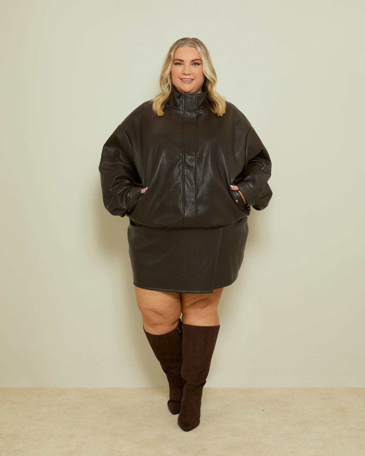 PU WRAP SKORT- DARK CHOCOLATE