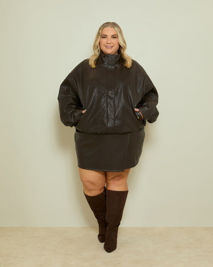 PU WRAP SKORT- DARK CHOCOLATE