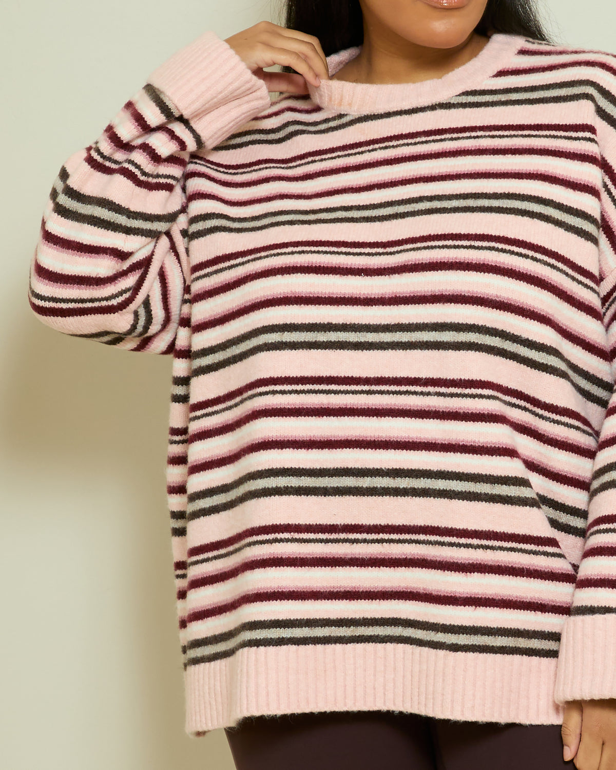 SOFT KNIT STRIPE LONGLINE JUMPER- PINK