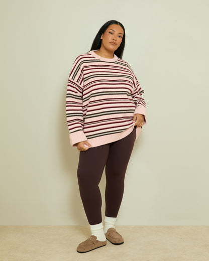 SOFT KNIT STRIPE LONGLINE JUMPER- PINK