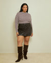 STRIPE RUCHED LONGLINE TOP- CHOCOLATE