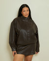 PU FUNNEL NECK BOMBER JACKET- DARK CHOCOLATE