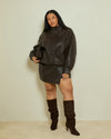 PU WRAP SKORT- DARK CHOCOLATE