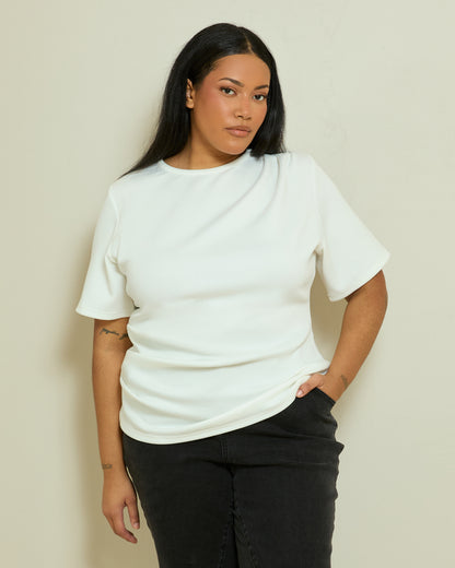 STRUCTURED PLEAT DETAIL T-SHIRT- IVORY