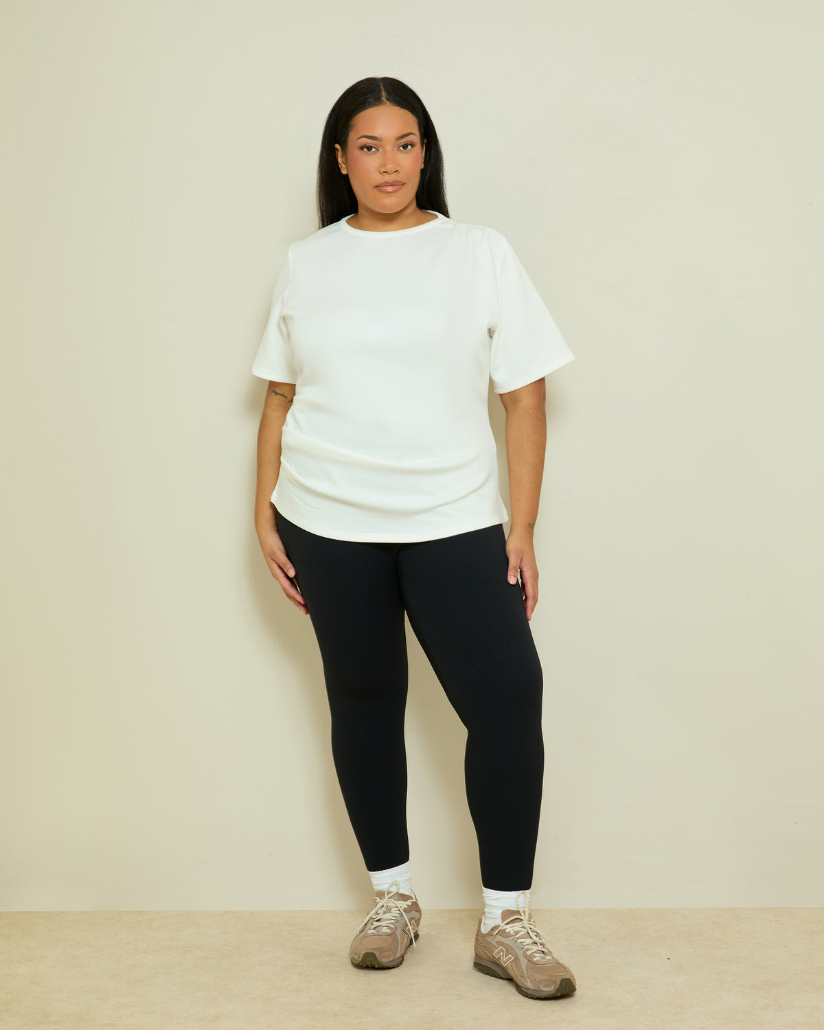 STRUCTURED PLEAT DETAIL T-SHIRT- IVORY