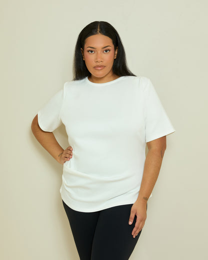 STRUCTURED PLEAT DETAIL T-SHIRT- IVORY