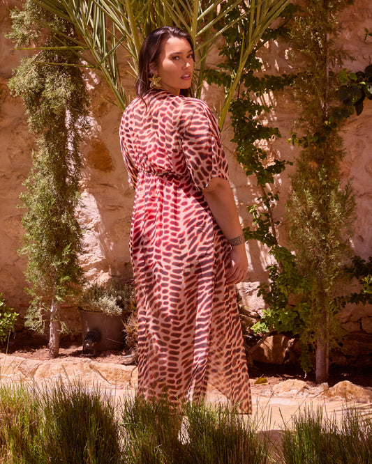 ANIMAL PRINT MAXI BEACH COVER UP
