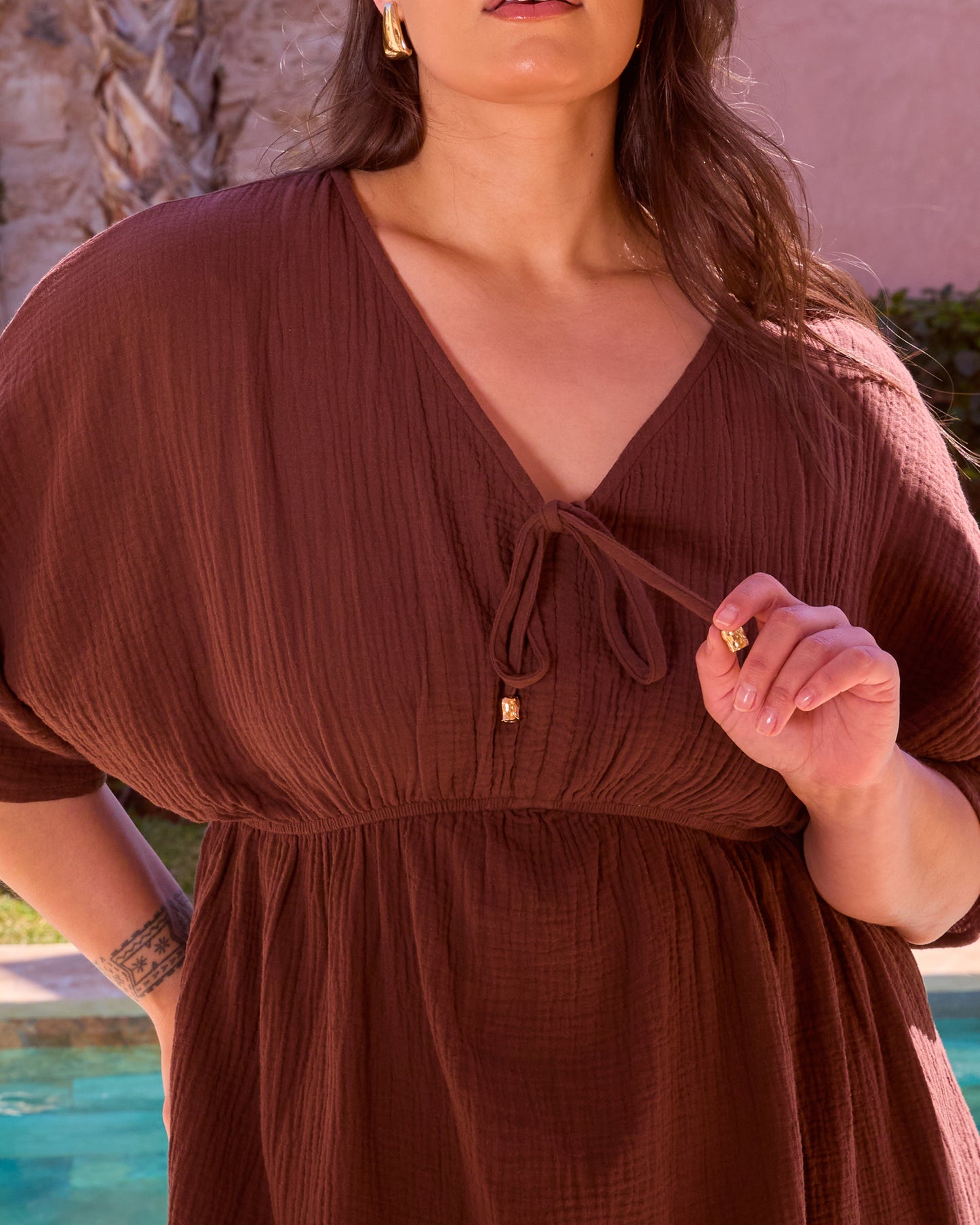 COTTON BATWING TIE DETAIL MINI BEACH DRESS