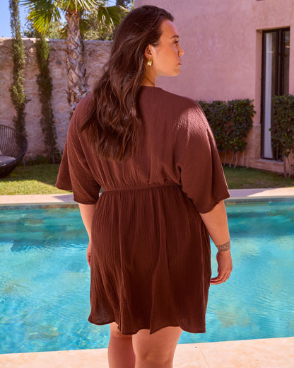 COTTON BATWING TIE DETAIL MINI BEACH DRESS