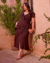 ESPRESSO RUFFLE WRAP CHIFFON MAXI DRESS