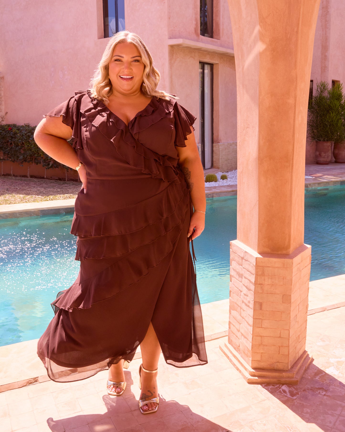 boutique chiffon frill wrap maxi dress RUFFLE WRAP CHIFFON MAXI DRESS – Deserve
