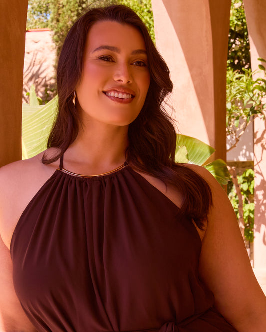 HALTERNECK WIDE LEG BELTED JUMPSUIT