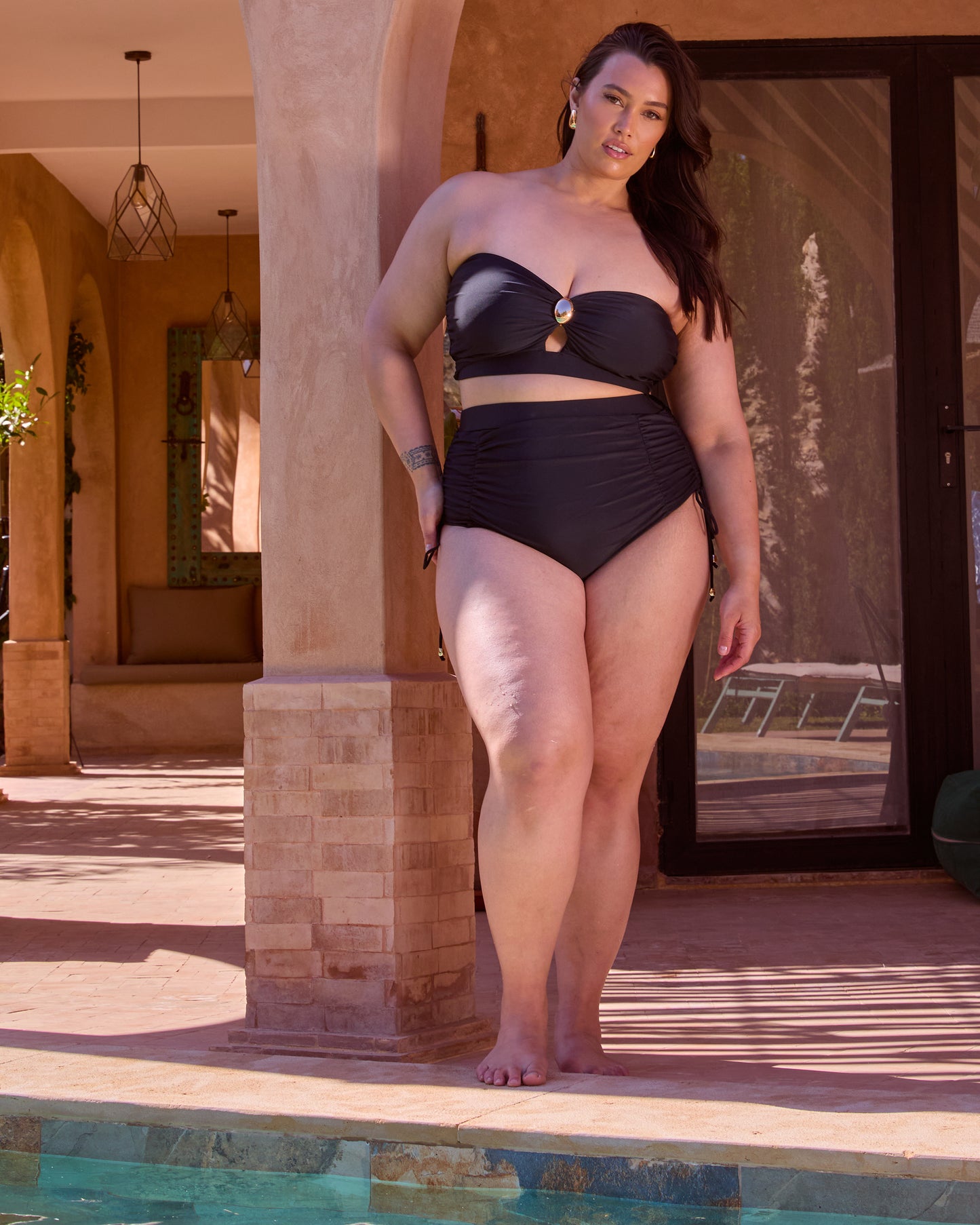 BLACK RUCHED HIGH WAISTED BIKINI BOTTOMS