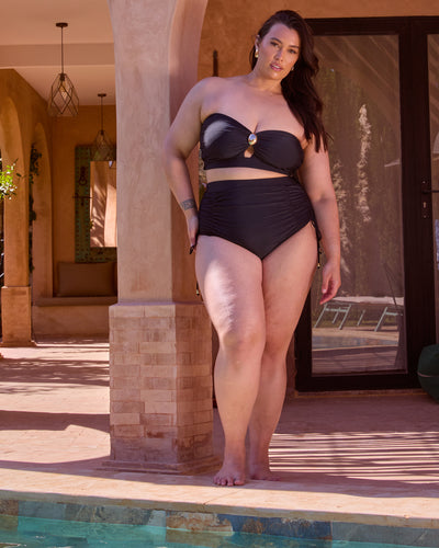 BLACK RUCHED HIGH WAISTED BIKINI BOTTOMS
