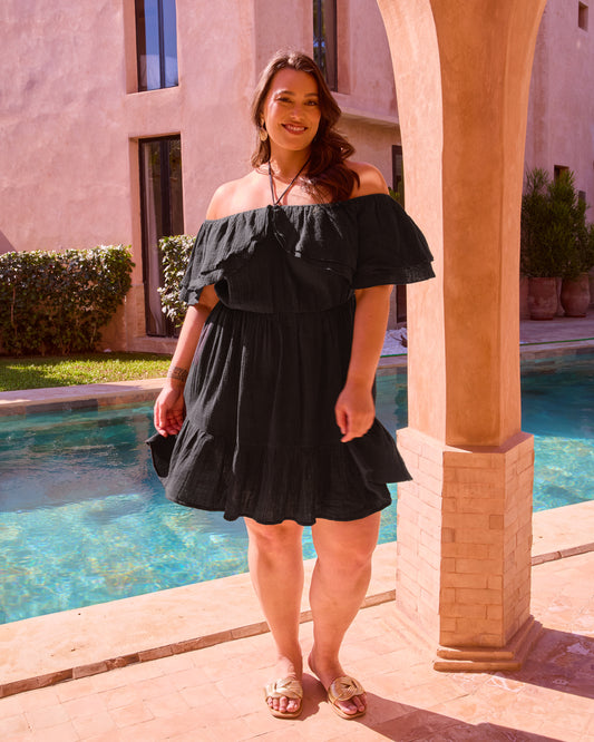 OFF SHOULDER COTTON MINI SKORT DRESS