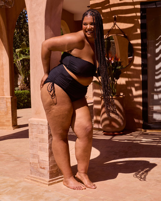 BLACK RUCHED HIGH WAISTED BIKINI BOTTOMS