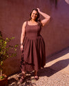 TEXTURED SHIRRED FULL SKIRT MIDI DRESS