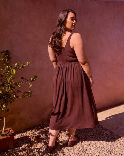 TEXTURED SHIRRED FULL SKIRT MIDI DRESS